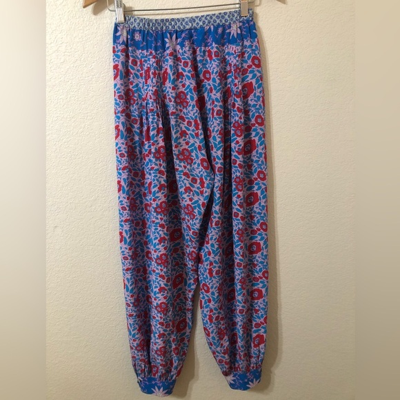 Warm Boho Floral Hippie Festival Silk Flowy Pants - Size 0 - Picture 6 of 7